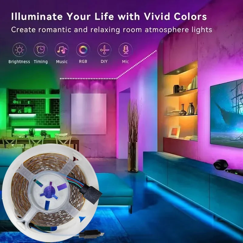 USB Bluetooth RGB LED Strip Lights 1M-30M - Colorful Lighting with Remote Control for Living Room