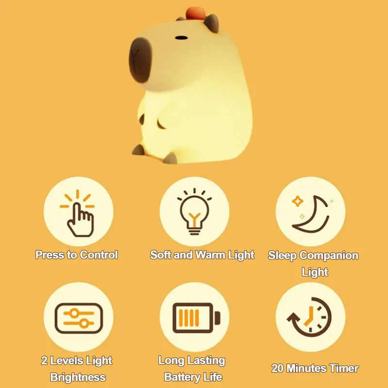 Capybara Night Light USB Rechargeable Silicone Touch Lamp for Kids & Adults