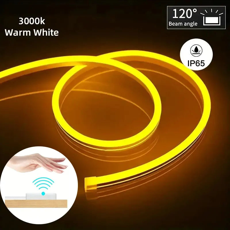 LED Neon Light Strip with Motion Sensor & Hand Scan Dimmer – USB Powered, Waterproof, Flexible Design