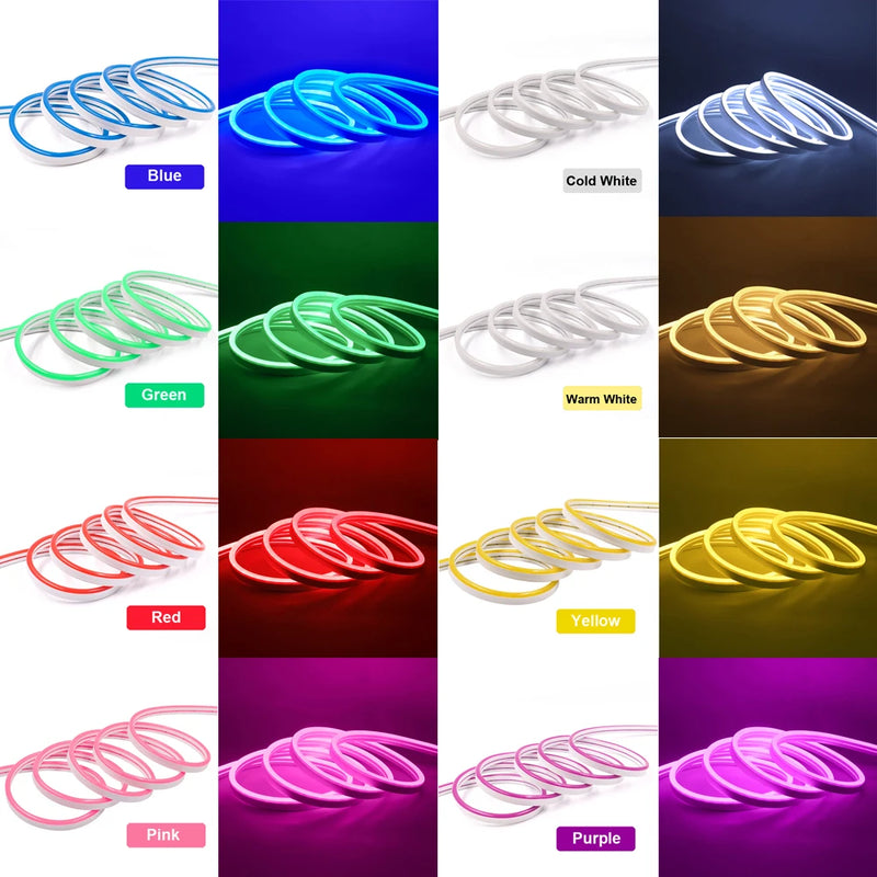 DC 12V LED Neon Strip Rope Lights - Flexible IP67 Waterproof Light for Home, Signs, and Decorations