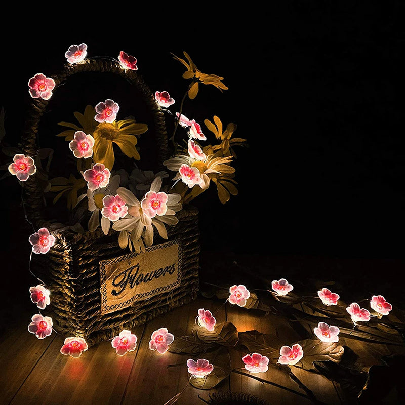 3M 30 LED Cherry Blossom String Lights - Pink Flower Battery-Powered Fairy Lamps for Christmas & Outdoor Decor