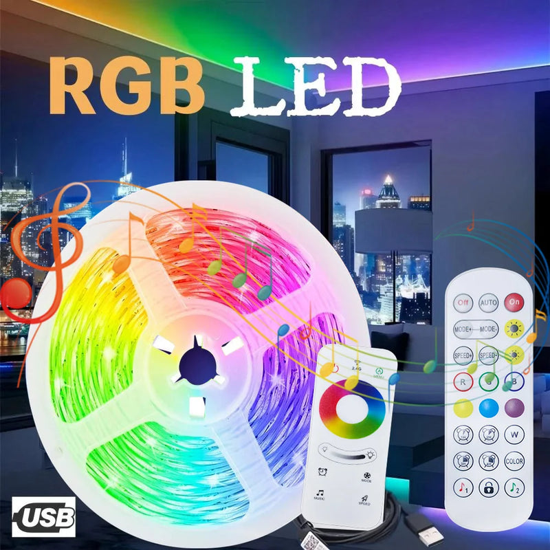 USB Bluetooth RGB LED Strip Lights 1M-30M - Colorful Lighting with Remote Control for Living Room