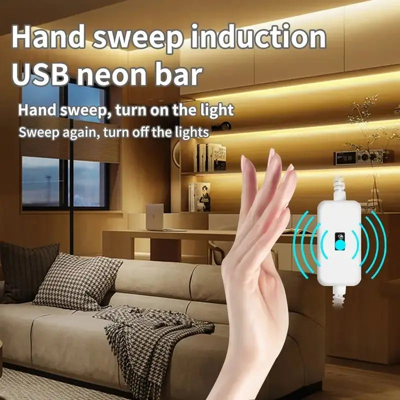 LED Neon Light Strip with Motion Sensor & Hand Scan Dimmer – USB Powered, Waterproof, Flexible Design