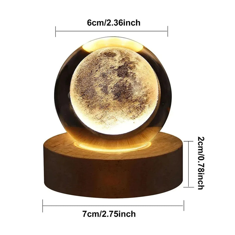 3D Crystal Ball Night Light - Galaxy & Planetary Projections USB Lamp with Wooden Base