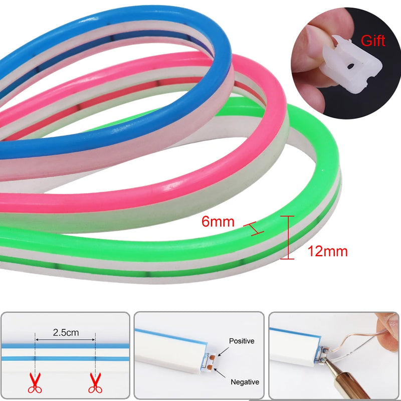 DC 12V LED Neon Strip Rope Lights - Flexible IP67 Waterproof Light for Home, Signs, and Decorations