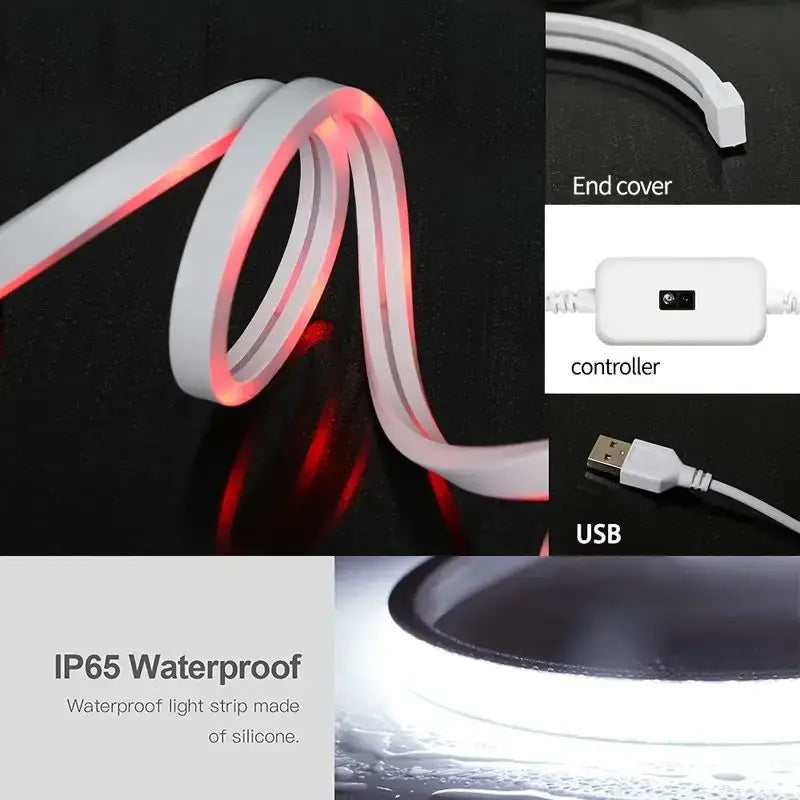 LED Neon Light Strip with Motion Sensor & Hand Scan Dimmer – USB Powered, Waterproof, Flexible Design