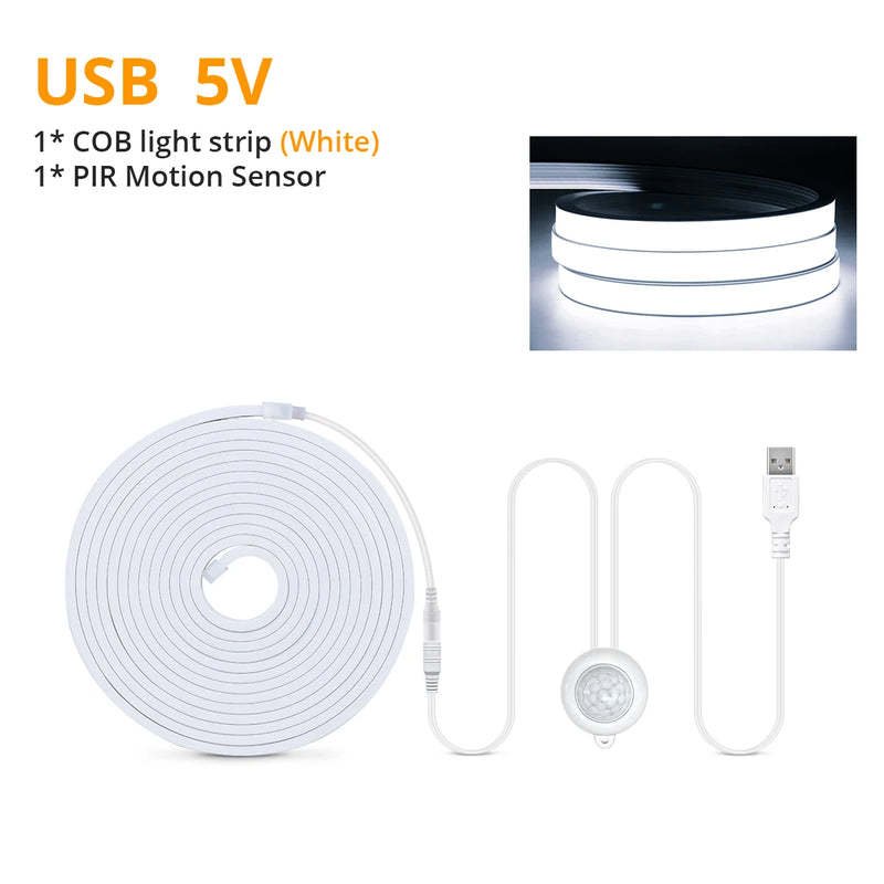 Smart PIR Motion Sensor COB LED Strip Light – Waterproof Neon Light with Auto ON/OFF for Home Décor