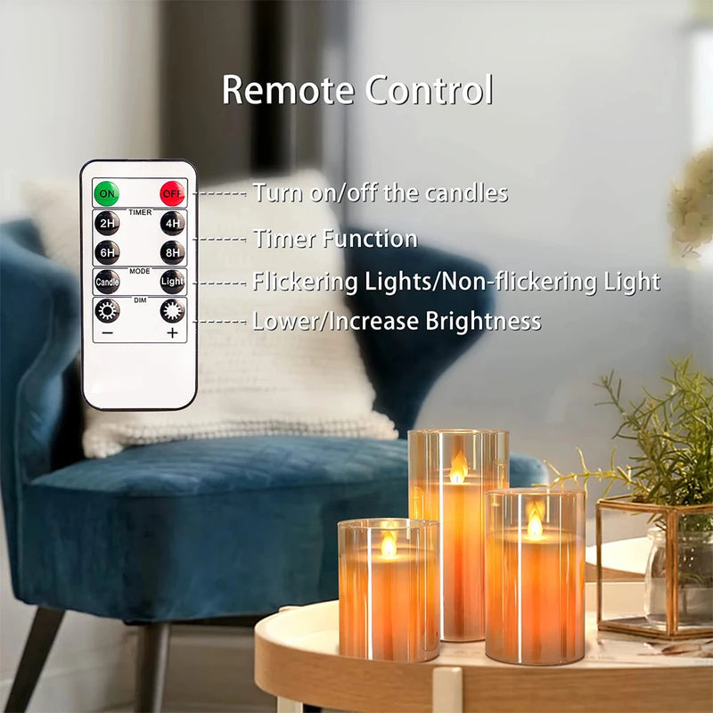 3pcs LED Flameless Candles with Flickering Light and Remote Control – Perfect for Weddings & Home Decor