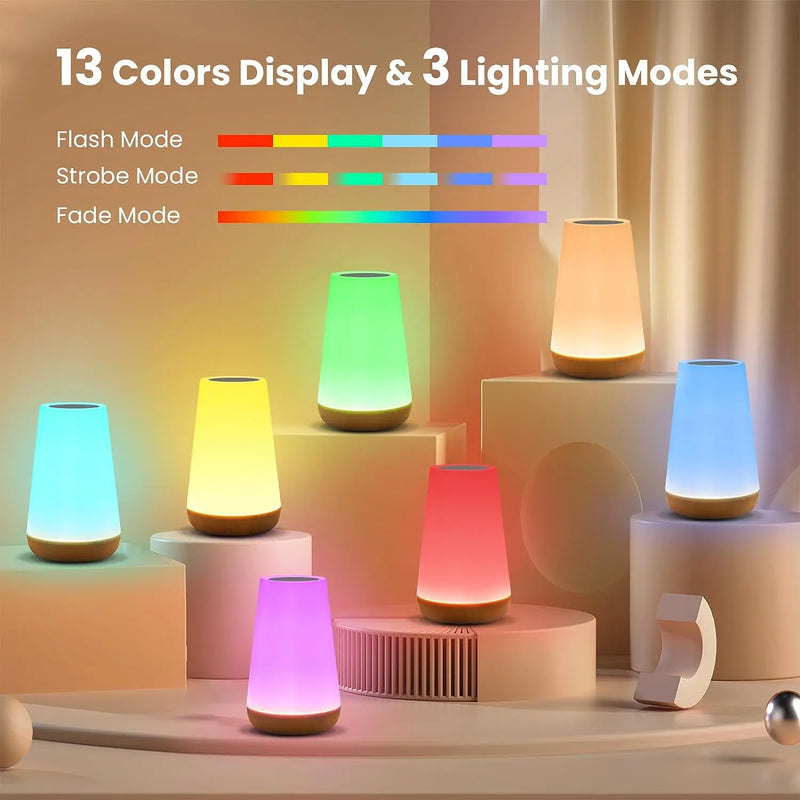 13-Colour RGB Night Light – Touch & Remote Control USB Rechargeable Bedside Lamp