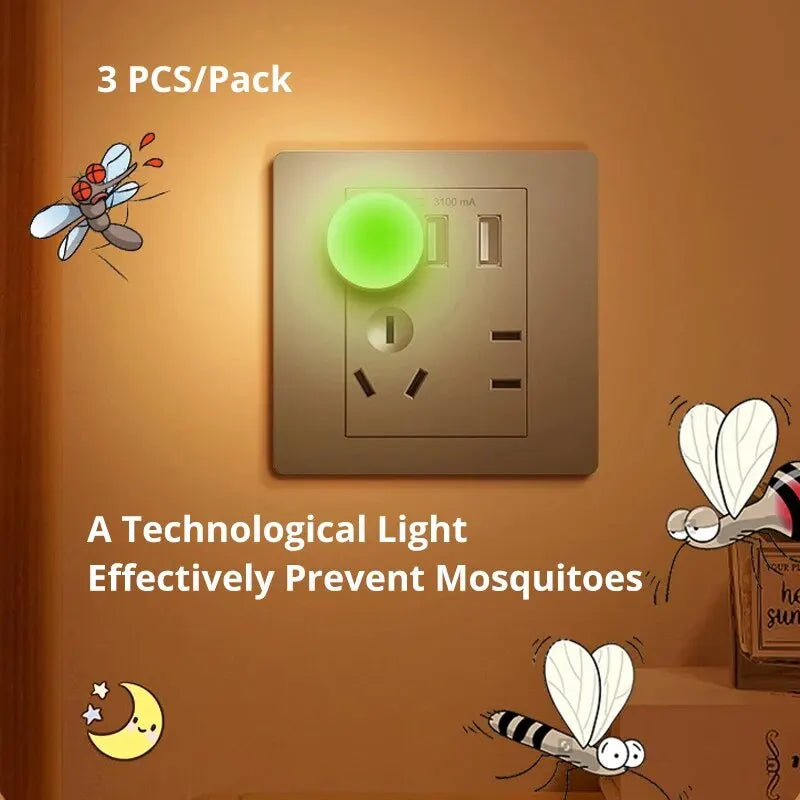 3Pcs USB Mosquito Repellent Night Light – LED Portable Mini Lamp for Bedroom, Home, and Travel