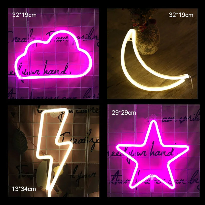 Christmas LED Neon Light Moon, Star, Heart, USB/Battery-Powered Night Light for Holiday, Party Decor