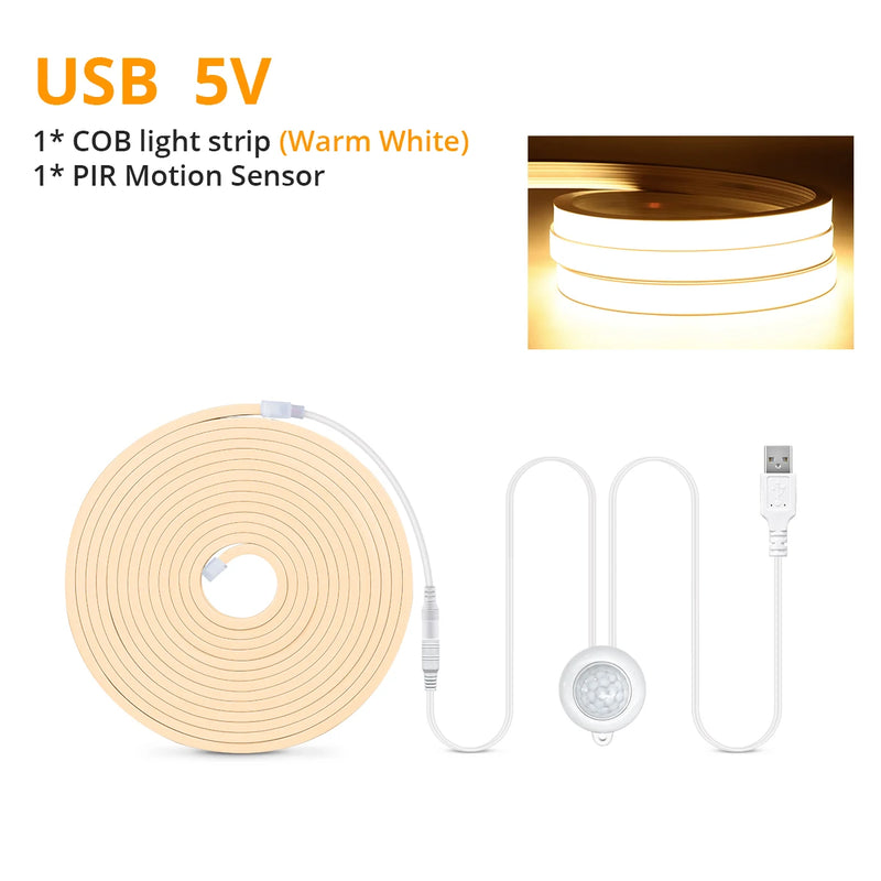 Smart PIR Motion Sensor COB LED Strip Light – Waterproof Neon Light with Auto ON/OFF for Home Décor